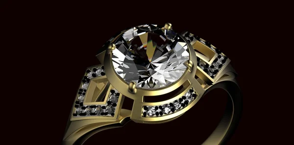 Gold Wedding Ring with diamond. Holiday symbol Stock Photo