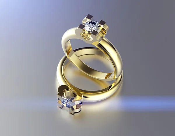 Anello di fidanzamento dorato con diamante o moissanite . — Foto Stock