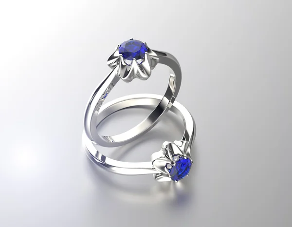 Anéis com diamante azul — Fotografia de Stock