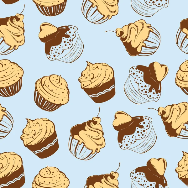 Cupcakes Seamless Pattern — Stock Vector