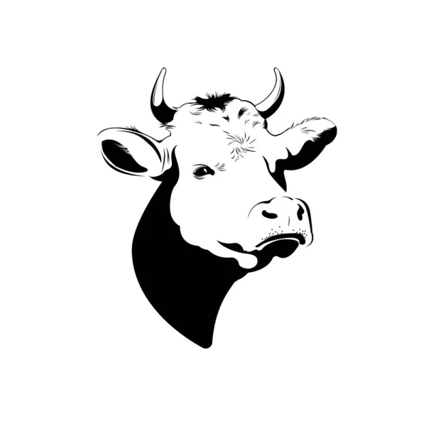 牛头与角的轮廓 适用于标志设计 用黑白表示的矢量图解 — 图库矢量图片