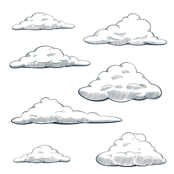 Elementi Nuvolosi Disegnati Mano Stile Scetch Illustrazione Vettoriale — Vettoriale Stock