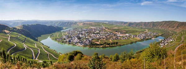 Aerial View Moselle River Bend Moselle Valley Vineyards Hills Meandering — Fotografia de Stock