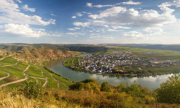 Aerial View Moselle River Bend Moselle Valley Vineyards Hills Meandering — Fotografia de Stock