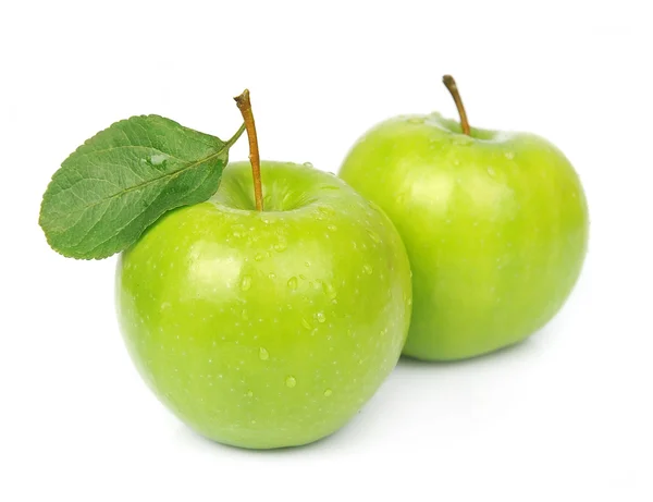 Green apples with leaves — Stock Photo, Image