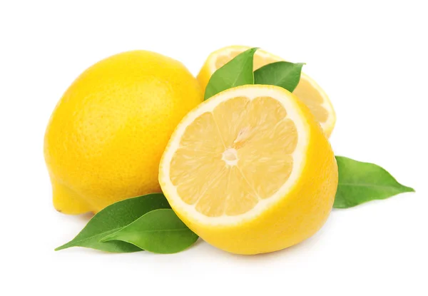 Zitrone mit Blättern Stockbild