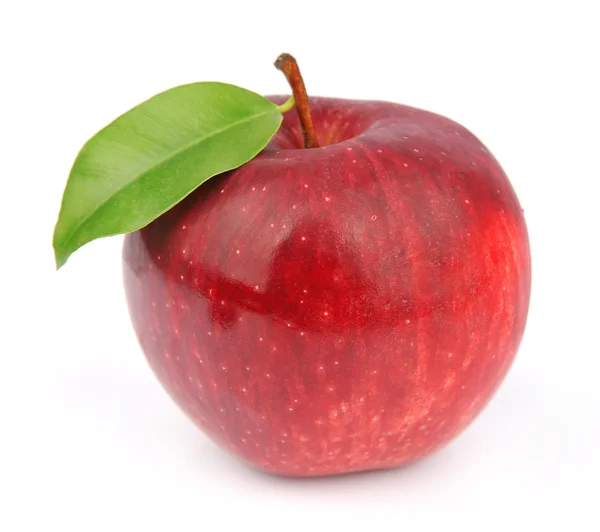 Manzana roja con hojas — Foto de Stock