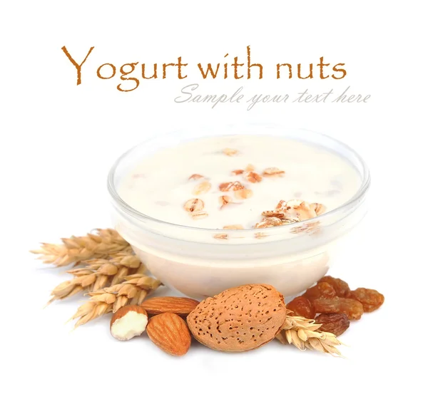 Yogurt with nuts — Stock Photo, Image