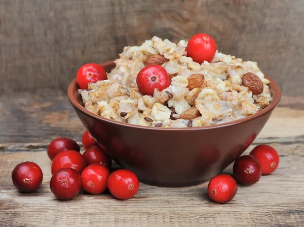 Porridge with cranberries fruits — Stock Photo, Image