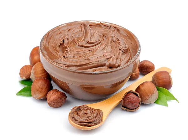 Hazelnut cream with hazelnut nuts — Stock Photo, Image