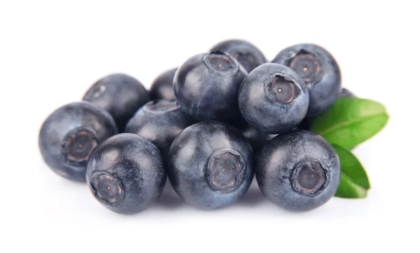 Reife Blaubeeren mit Blättern — Stockfoto