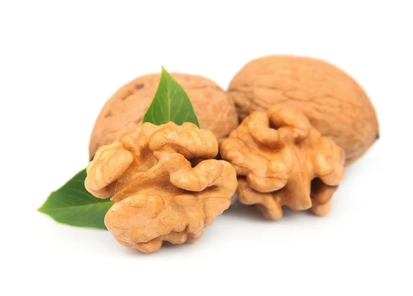 Walnuts with leafs — Stock Photo, Image