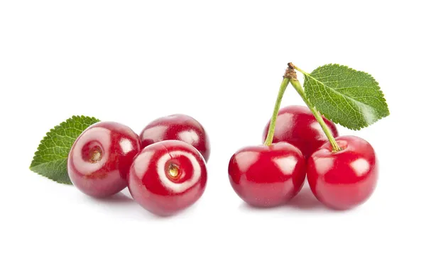 Sweet Cherry Berry Leaves White Backgrounds — Stock Photo, Image