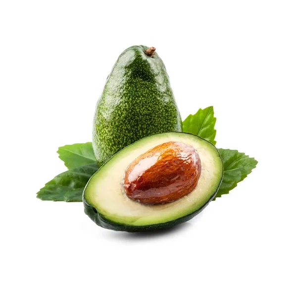 Frutos Aguacate Verde Con Hojas Sobre Fondos Blancos — Foto de Stock