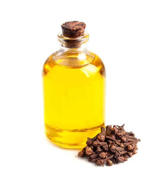 Clove Essantial Oil Clove Seed White Backgrounds — Stock Photo, Image