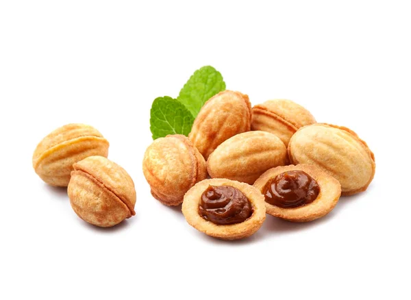 Homemade Nuts Cookies Caramel Filling White Backgrounds Nuts Cookies — 图库照片