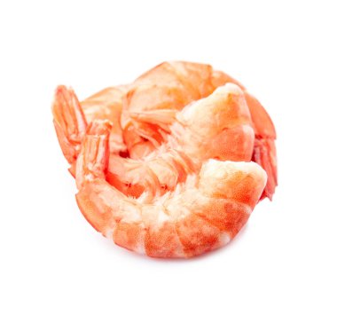 Beyaz arka planda karidesler yaklaşıyor.