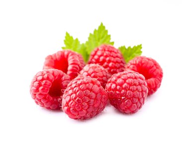 Sweet raspberry on white backgrounds closeup.