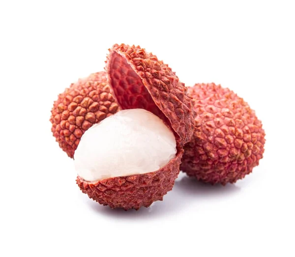 Lychee Fruits Closeup White Backgrounds Exotic Fruits — Fotografie, imagine de stoc