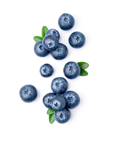 Blueberries Leaves Closeup White Backgrounds Flat Lay — Foto de Stock