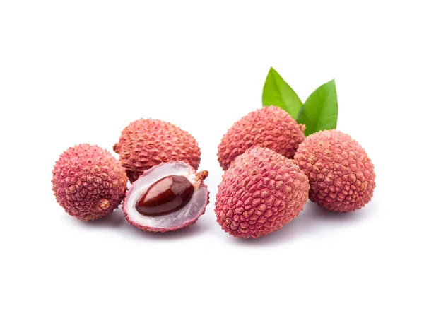 Lychee Fruits Leaves White Backgrounds Exotic Fruits Stock Image