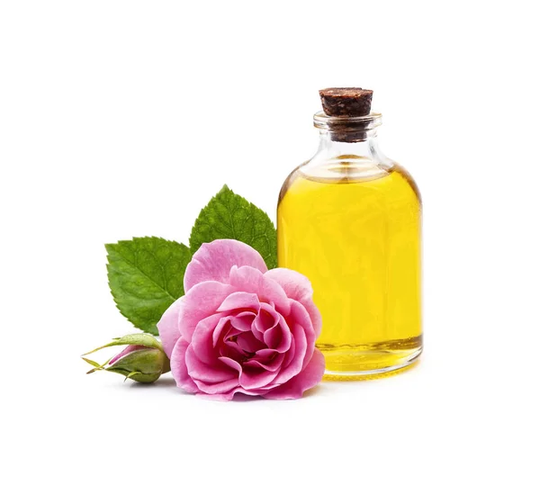 Essantial Von Wildrosenblüten Auf Betonhintergründen Kosmetische Zutat Aromatherapie Stockbild