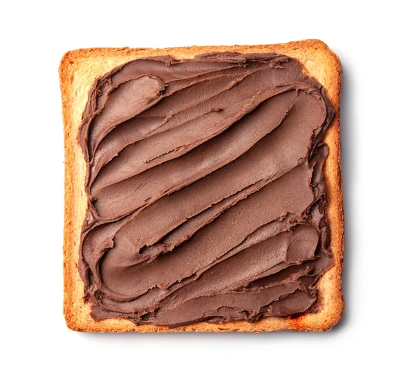 Toast Chocolate Spread Flat Lay Closeup White Backgrounds — Stock Photo, Image