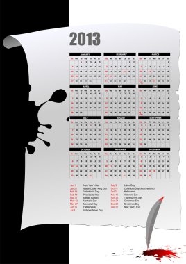 Amerikan tatil takvimi 2013. ay. vektör illustratio