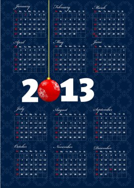 Yeni yıl top görüntü ile 2013 takvim. vektör çizim