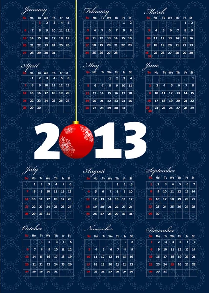 2013 kalender met Nieuwjaar bal beeld. vectorillustratie — Stockvector