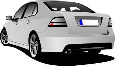 Gümüş otomobil sedan arka görünümü yolda. vektör çizim