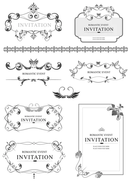Big collection of ornate vector frames and ornaments with sample — Stock Vector