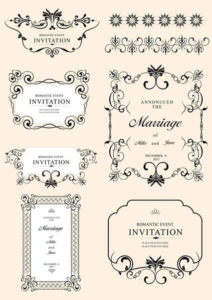 Big collection of ornate vector frames and ornaments with sample — Stock Vector