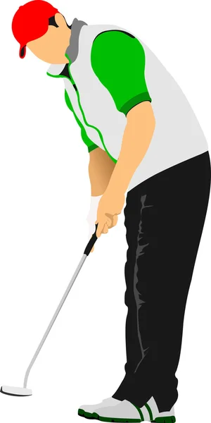 Golfista uderzający piłkę żelaznym kijem. Ilustracja wektora — Wektor stockowy