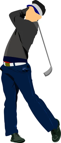 Golfer hitting ball with iron club. Vector illustration — Stock Vector