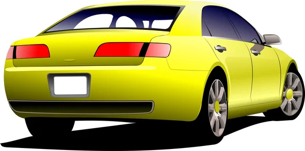 Gele auto sedan op de weg. gekleurde vectorillustratie. — Stockvector