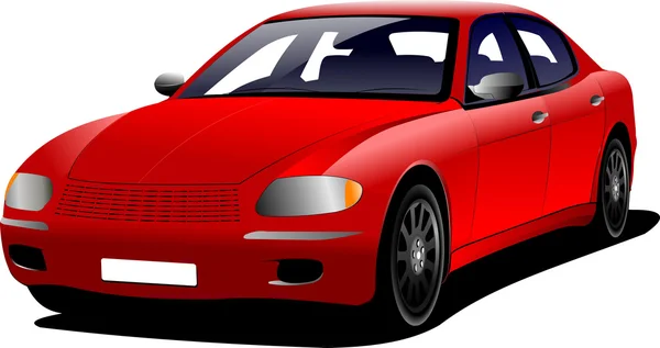 Red car sedan on the road. Colored Vector illustration. — Wektor stockowy