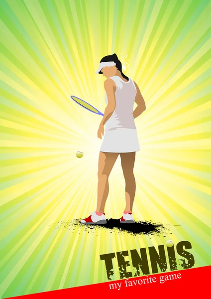 Kvinna tennis affisch. min favorit spel. vektor illustration — Stock vektor