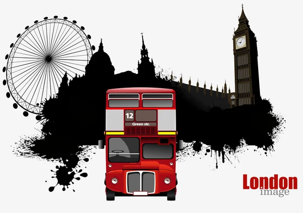 Grunge London imágenes con imágenes de autobuses. Ilustración vectorial — Vector de stock