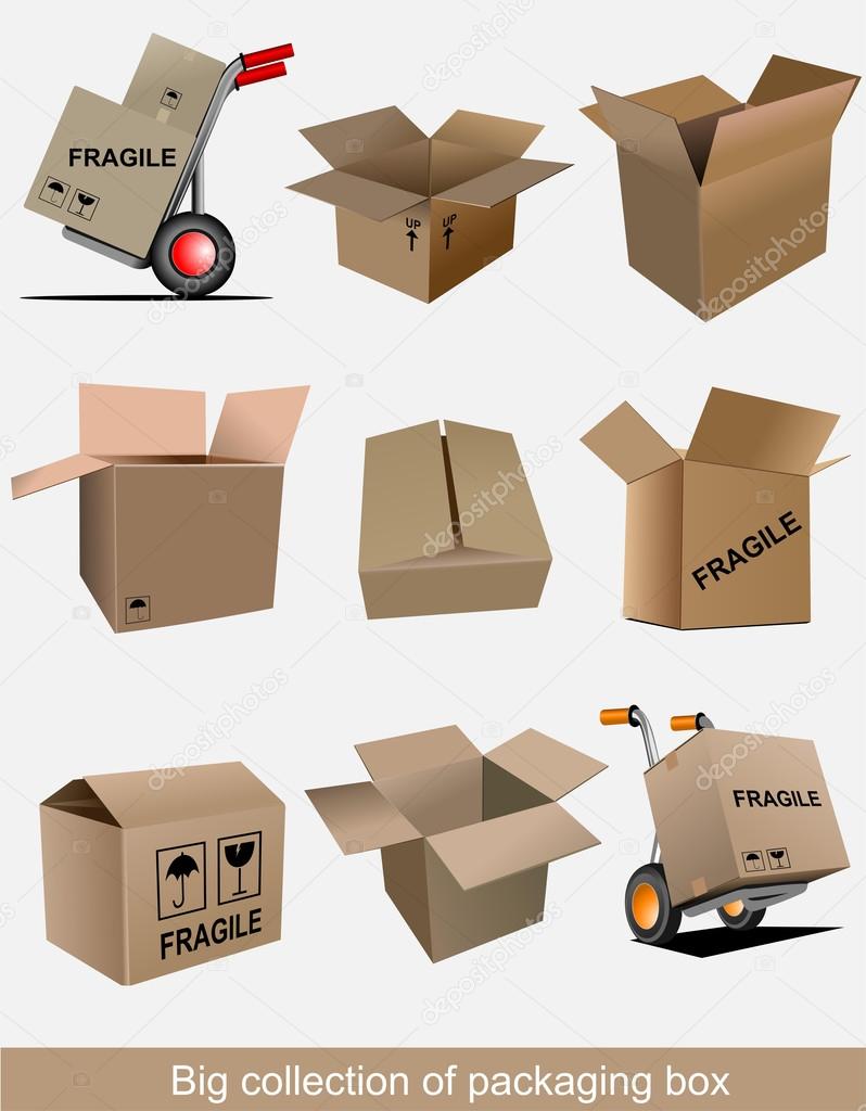 Big collection of carton packaging boxes. Vector illustration