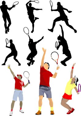 Tenis oyuncusu. Tasarımcılar için Renkli Vektör illüstrasyonu