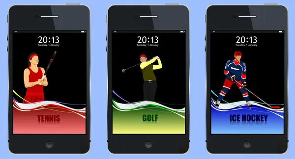 三个体育概念涵盖的移动电话。矢量 illustrat — 图库矢量图片