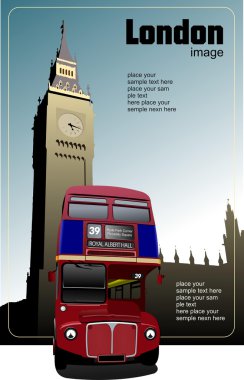 Londra kırmızı Çift katlı otobüs büyük ben arka planda. vektör Hüseyin