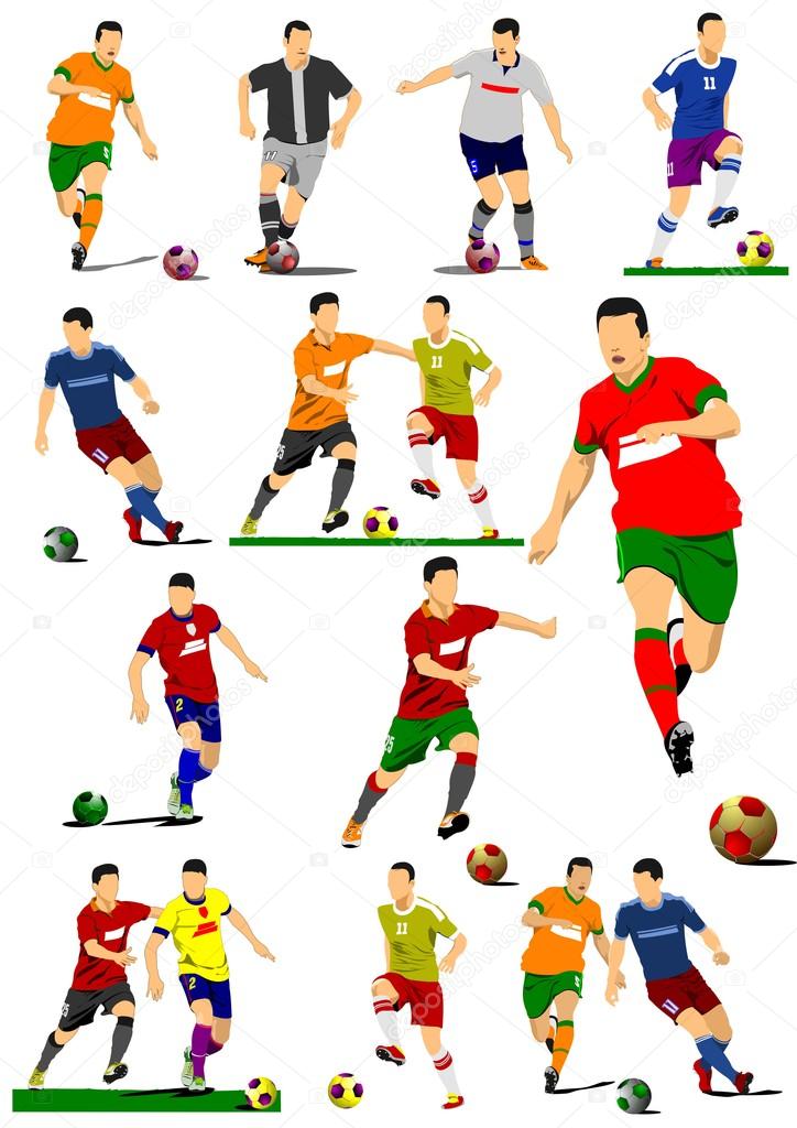 Big collection of soccer players. Football players. Vector illustration