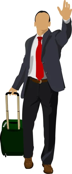 Деловой человек с чемоданом. Векторная иллюстрация — стоковый вектор