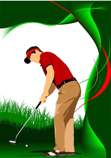 Golfer slaan bal met ijzeren club. Vectorillustratie — Stockvector