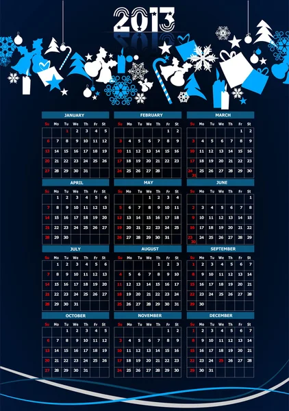 Calendario 2013 con imágenes navideñas. Ilustración vectorial — Vector de stock