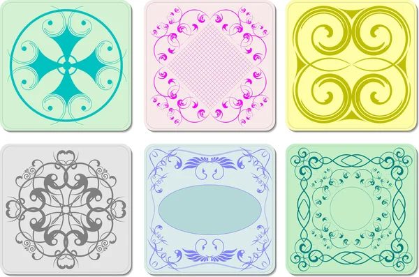 Seis azulejos de cerámica de acabado decorativo. Ilustración vectorial — Vector de stock