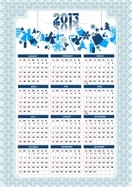 2013 kalender met Kerstmis beelden. Vectorillustratie — Stockvector