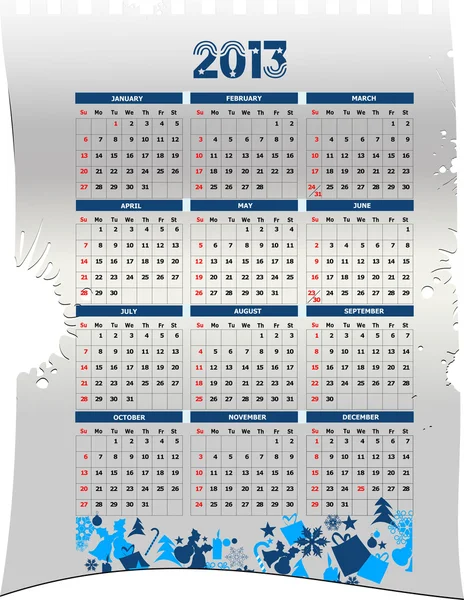 Calendario 2013 con immagini di Natale. Illustrazione vettoriale — Vettoriale Stock